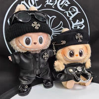 LABUBU Doll Outfit Set - Punk Style Leather Jacket, Pants, Skirt, Hat & Shoes for 15/17cm Dolls