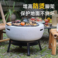 Outdoor Patio Fire Pit Grill with Cast Iron Plate and Pot for BBQ, Tea, and Crab Boiling