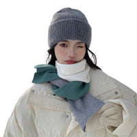 Insulated Short Knitted Scarf for Women, Korean Style Color Block Neck Warmer