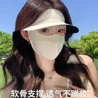 Women's Summer Ice Silk Full Face Sun Protection Mask with Brim and UV Shield
