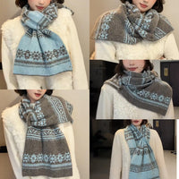 Women's Knitted Fair Isle Christmas Scarf Double-Sided Warm Neck Warmer