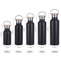 Stainless Steel Insulated Water Bottle with Bamboo Lid, Large Capacity Travel Flask with Handle