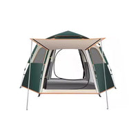Large Hexagonal Double-Layer Camping Tent with 1 Room and 1 Hall, Windproof, Waterproof, and Mosquito-Proof for Outdoor Summer Activities