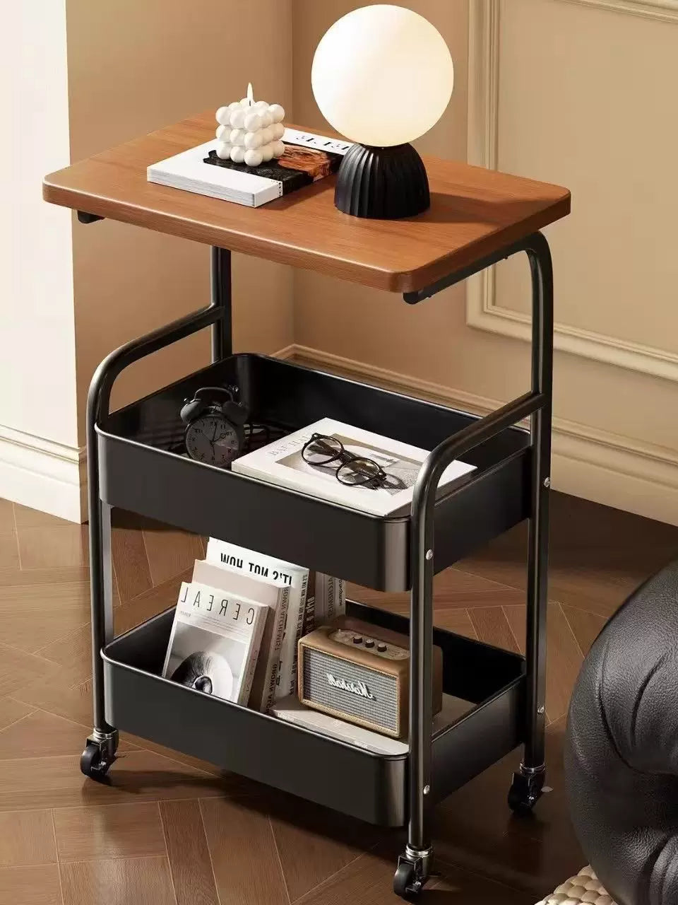 Vintage Industrial 3-Tier Rolling Cart with Storage Shelves and Wheels for Bedroom Living Room