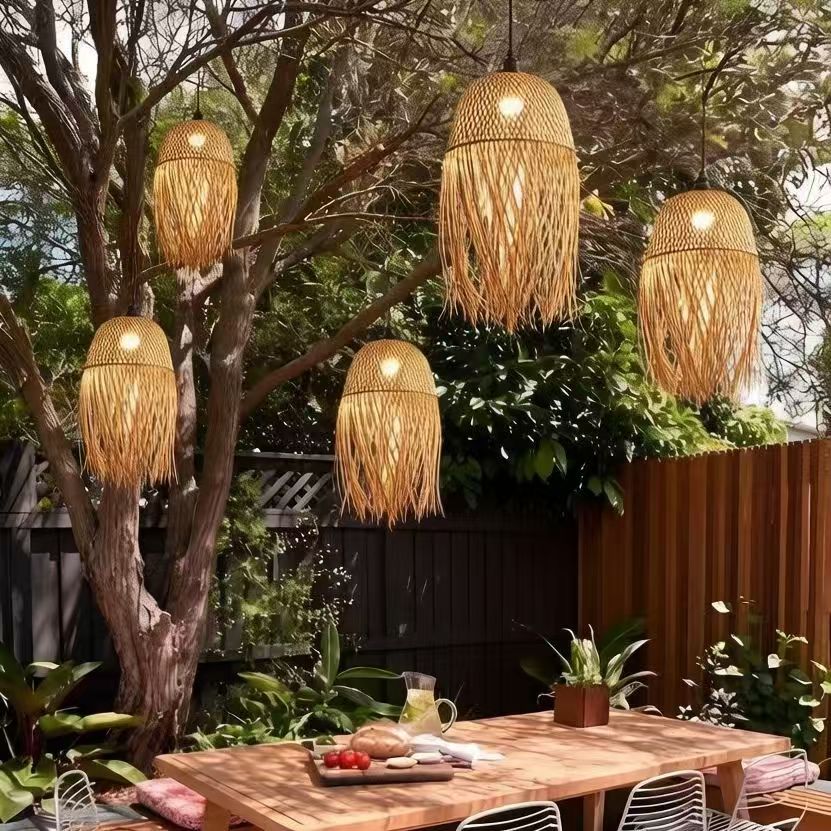 Handwoven Bamboo Pendant Light, Zen-Inspired Teahouse Restaurant Chandelier