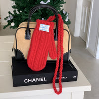 Korean Style Wool Blend Knitted Touchscreen Gloves for Women, Winter Warm Fingerless Twist Pattern Gloves with Neck Strap