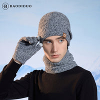 Winter Knit Beanie Hat Scarf and Gloves Set for Men and Women, Outdoor Cycling Warm Ear Protection