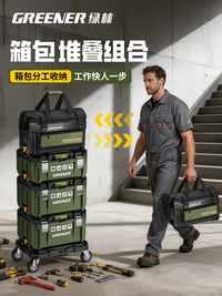 Green Forest Stackable Tool Box Combination with Wheels, Large Multi-functional Electrician Hardware Storage Organizer