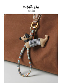 Japanese Style Dog Plush Keychain Bag Charm with Woven Lanyard
