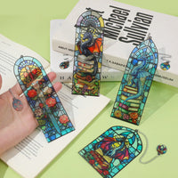 Vintage Stained Glass Dragon & Sword Bookmark with Chain Pendant, Creative Reading Marker, Cultural Gift