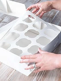 12-Cavity Cupcake Muffin Dessert Boxes with Clear Window and Inserts, Disposable Paperboard Pastry Packaging for Bakeries