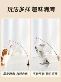 Interactive Suction Cup Cat Teaser Wand with Feather Refills and Bell