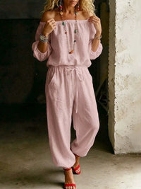Women's Off-Shoulder Top & Drawstring Jogger Pants Set