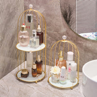 Nordic Iron Art Birdcage Jewelry Organizer with Double-Layer Storage for Cosmetics and Skincare