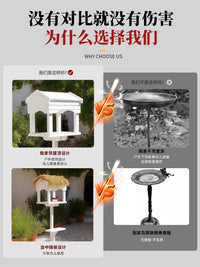 Outdoor Wooden Bird Feeder with Rainproof Roof for Garden and Yard, Parrot Birdhouse