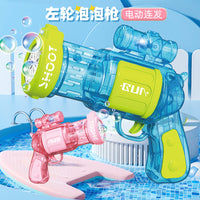 Revolver Electric Bubble Gun with 16 Holes, LED Lights, One-Key Operation for Kids Outdoor Play