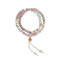 Dreamy Rose Pink Cat Eye Stone Double-Wrap Bracelet with Chinese Beaded Design