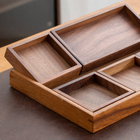 Walnut Wood Snack and Fruit Tray with Compartments for Living Room