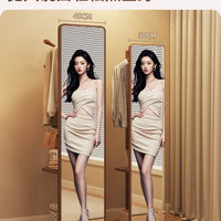 Full-Length Rotating Dressing Mirror with Solid Wood Frame and Clothes Rack