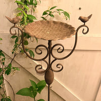 Vintage Iron Bird Feeder Garden Stake with Tray for Climbing Plants
