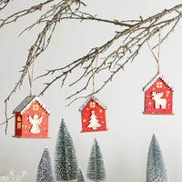 Christmas LED Light-Up Wooden House Ornaments for Desktop and Window Display