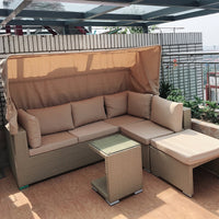 Outdoor Rattan Wicker Daybed Sofa Set with Canopy for Patio Garden Balcony