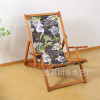 Portable Wooden Folding Beach Chair with Armrests and Cup Holder for Outdoor Relaxation