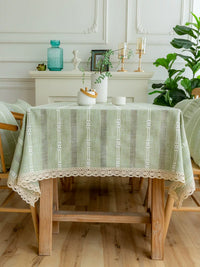 Light Green Cotton Linen Tablecloth for Dining Table, Japanese Style Rectangular Desk Cover, Fresh Tea Table Cloth
