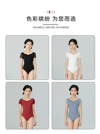 Girls' Black Mesh Short Sleeve Ballet Leotard with Shorts and Non-Slip Socks