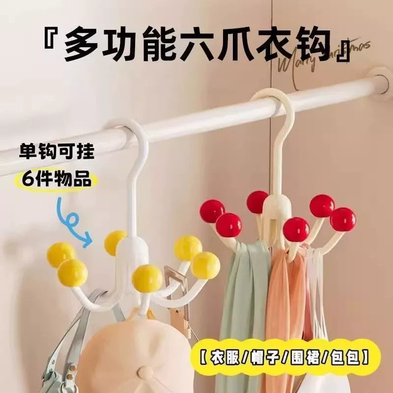 Dopamine Rotating Six-Claw Hook for Hats, Bags, and Towels - Door Back Wardrobe Organizer