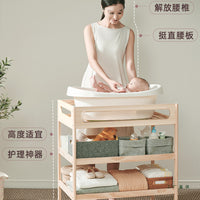 Solid Wood Baby Changing Table with Massage and Bath Function, Mobile Newborn Crib