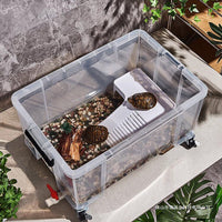 Large Turtle Habitat Tank with Filter and Landscape, Plastic Aquarium with Lid and Drain