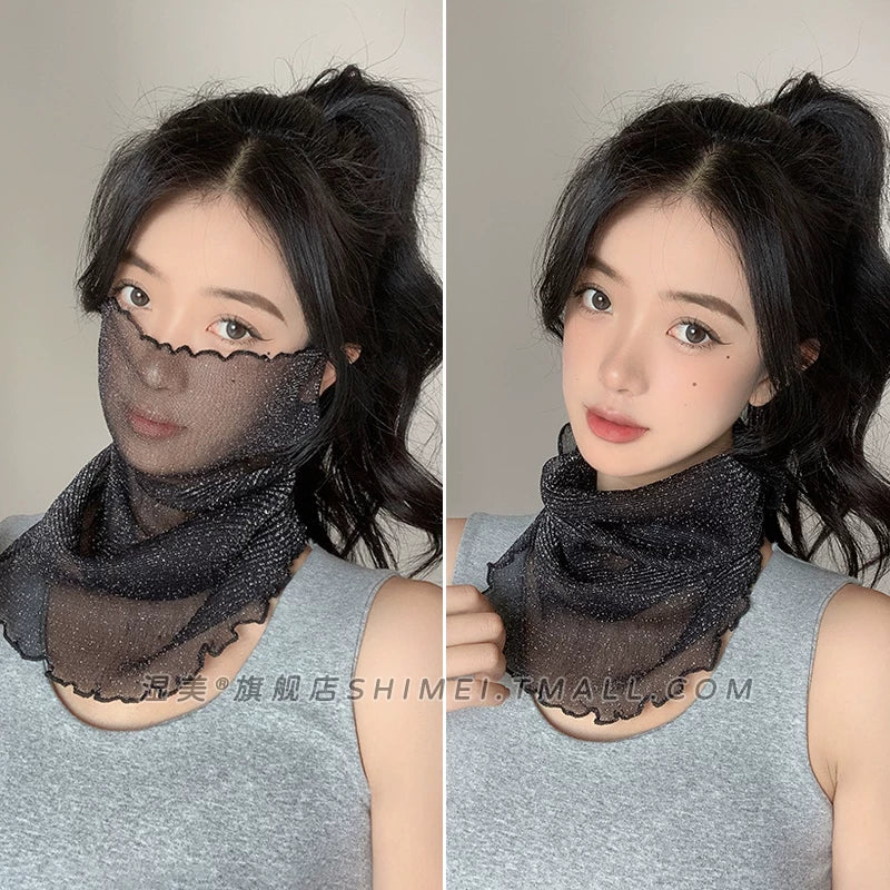 Women's Summer Ice Silk Neck Gaiter with Ear Loops, UV Protection Sun Mask for Outdoor Activities