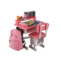 Miniature Classroom Desk and Chair Set with Stationery for Kids' Pretend Play