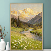 Sunrise Golden Mountain Oil Painting Style Wooden Jigsaw Puzzle for Adults and Girls, Decorative Wall Art Toy