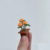 Miniature Rose Potted Plant Model for Dollhouse & Diorama Decor
