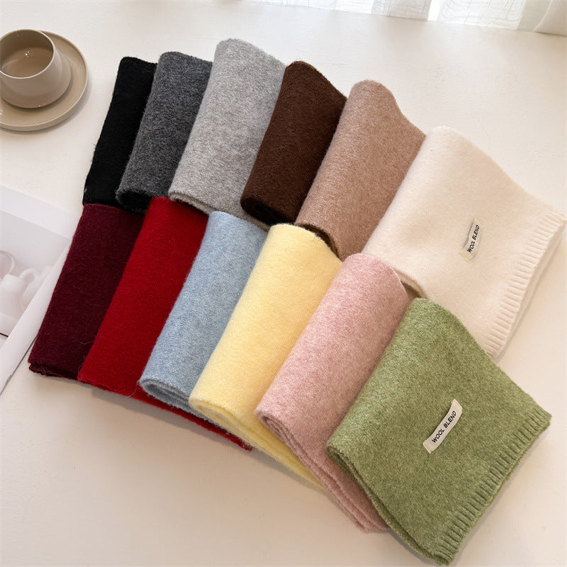 Unisex Solid Color Knitted Scarf Warm Winter Shawl
