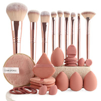 44-Piece Beige Makeup Brush and Sponge Set with Portable Toiletry Bag