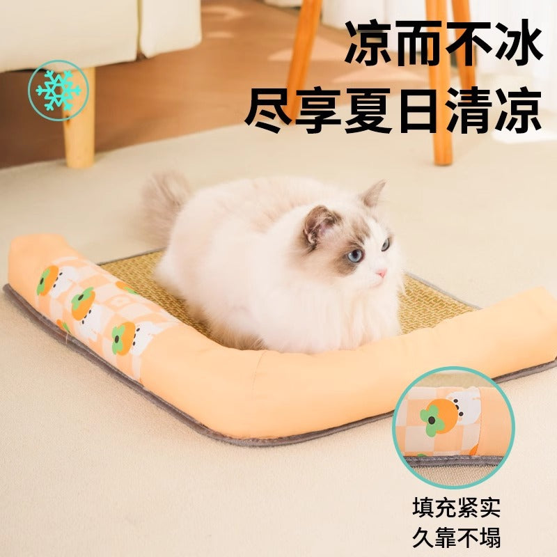 Pet Cooling Mat with Neck Pillow for Cats and Dogs, Summer Ice Pad for Small to Large Pets