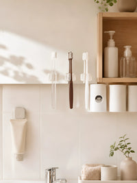 INS Style Wall-Mounted Toothbrush Holder with Suction Cup Mirror for Bathroom