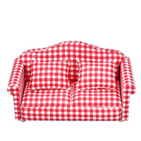 1:12 Dollhouse Miniature Living Room Sofa Set - Red Plaid Furniture Model