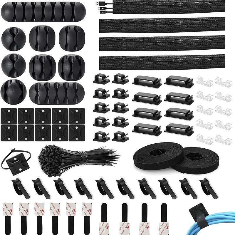 Silicone Cable Organizer Kit with Self-Adhesive Cable Clips and Ties for Desk Management