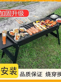 Portable Charcoal BBQ Grill with Storage Board, Foldable for Outdoor Camping and Picnics