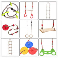 Kids' Outdoor Climbing Rope Swing with Gymnastic Rings and Wooden Ladder for Sensory Training
