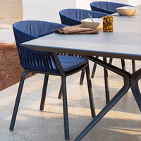 Outdoor Rock Slab Dining Table and Woven Rattan Chair Set for Patio Garden Balcony