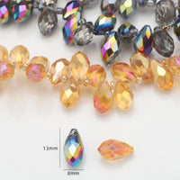 Iridescent Teardrop Crystal Glass Beads for DIY Jewelry Making, 8x13mm