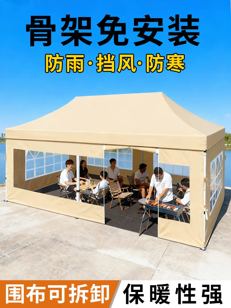 Outdoor Retractable Canopy Tent Sidewall for Sunshade and Rain Protection, Windproof Stall Shelter