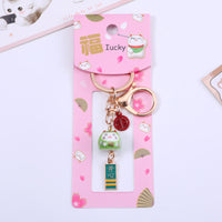 Japanese Lucky Cat Koi Keychain Ceramic Maneki-Neko Car Keyring Bag Charm
