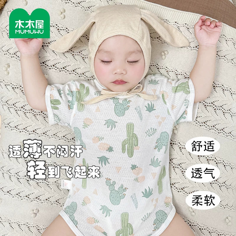Newborn Baby Cotton Short Sleeve Bodysuit with Cactus Print
