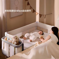 Coolbaby Adjustable Seamless Baby Crib with One-Key Fold, Multi-functional Co-sleeper for Infants